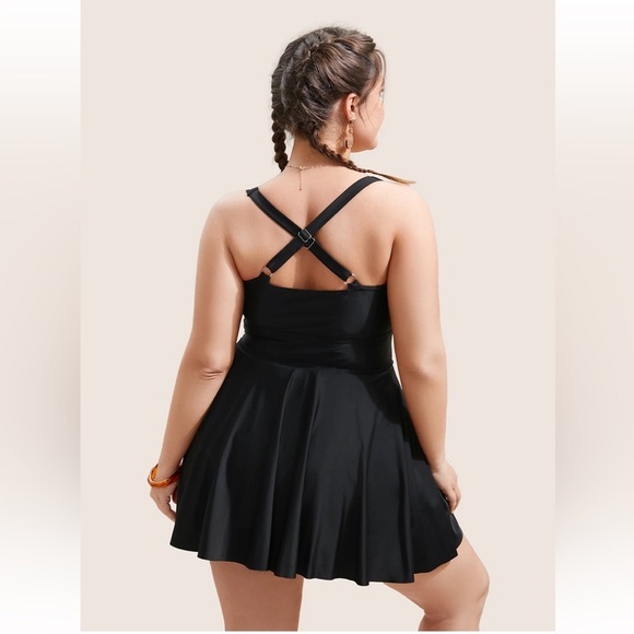 BloomChic Tropical Graphic Crossover Ruffle Hem Swim Dress - Picture 2 of 8